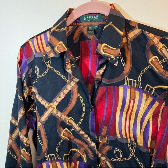 ✨ Lauren Ralph Lauren Vintage Women’s Equestrian Gold Chain Long Sleeve PM - Picture 2 of 10